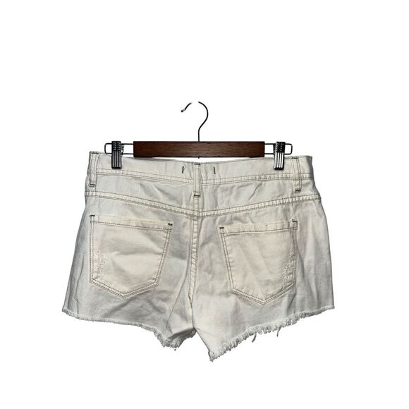 Free People Women's Ivory Denim Distressed Mini Shorts Size 26 Cutoff Festival - Picture 2 of 6